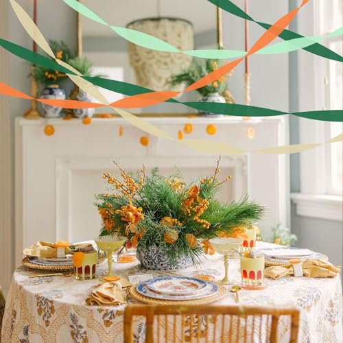 Image of 8 Rolls Crepe Paper Streamers, Green and Orange Streamers Party Decorations for Fall Little Cutie Baby Shower Bridal Shower Wedding Birthday Fruit Party