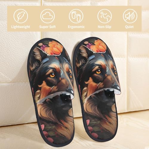 Colorful Flower German Shepherd Print Women Slippers Home Furry Shoes Keep Men Couples Shoes Warm For Women-3