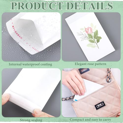 Saypacck 100 Pcs Tampons Disposal Bags 5.91\" x 3.15\" Kraft Sanitary Napkin Bags Bulk White Feminine Hygiene Disposal Bags for Feminine Products with Self Adhesive Rose Pattern for Women Girls