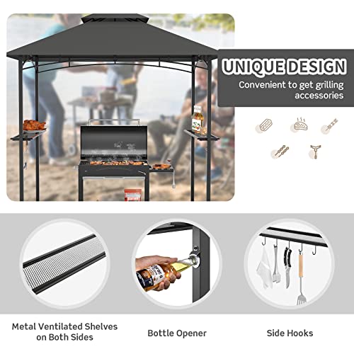 Tangkula 8X5 Ft Grill Gazebo, Double Tiered Outdoor Bbq Gazebo With 2 Side Shelves, 5 Hooks, Bottle Opener, Barbecue Grill Gazebo Shelter For Patio, Garden, Beach, Backyard (Gray) #TOP4
