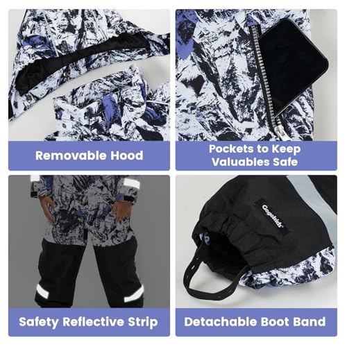 Gogokids Wasserdichte Schneeanzüge Kinder - Kleinkind Warme Skianzüge Overalls mit Abnehmbarem Hut & Reißverschlusstasche, Kinder Thermische Skijacke Winterkleidung für Jung Mädchen 3-9 Jahre