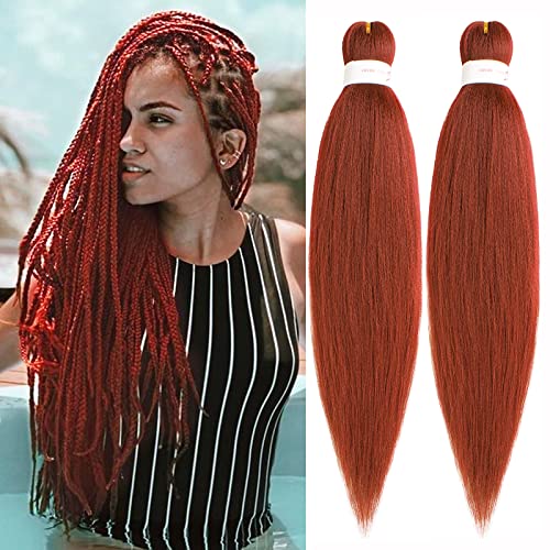 Unionbeauty Pre Stretched Braiding Hair 26 Inch 2 Packs Copper Red Crochet Hair Synthetic Ginger Crochet Braiding Hair Easy Braid Hair For Box Braids Yaki Texture Crochet Braid Hair Extensions (350#) #TOP21