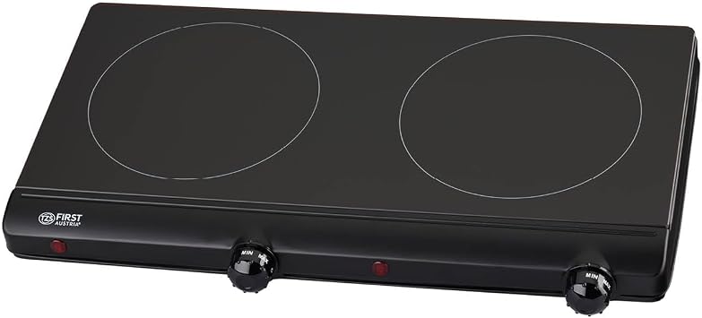 TZS First Austria - Infrared Hot Plate Double Glass Ceramic Stove Plate ALL Pot Types 2500W - Portable Hob Electric Cooktop for Camping, Dorm & Apartment - Stepless Adjustment & Indicator Light