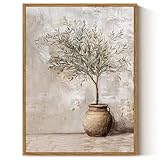 ARPEOTCY Vintage Framed Canvas Wall Art, 12x16inch, Farmhouse Olive Tree in Vessel Wall Decor, Still Life Art Prints Home Decorations, Botanical Paintings for Living Room Bedroom Office Decor