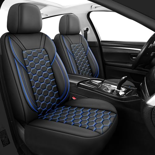 Carseatcover-UK Luxury PRESTIGE Quilted PU Leather Front Car Seat Covers, Blue and Black, Airbag Safe, Universal