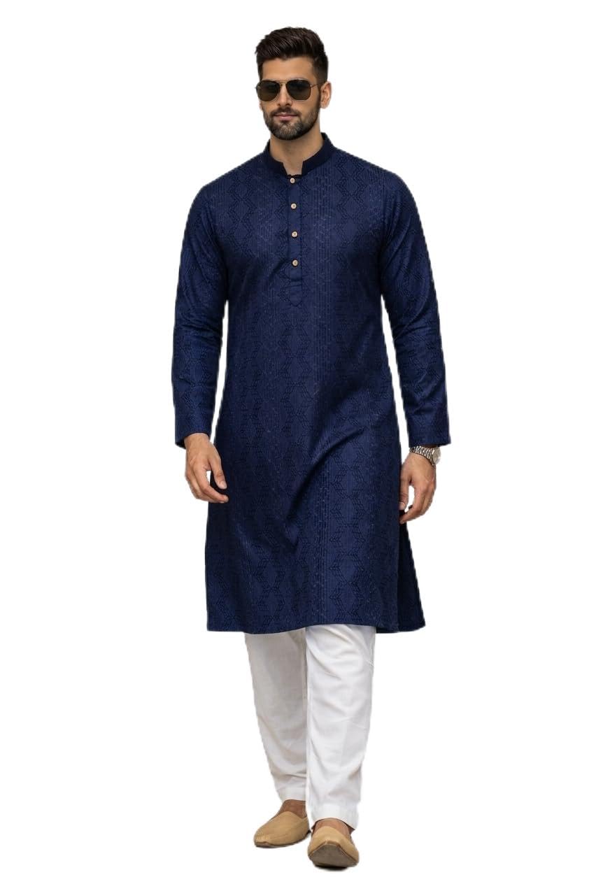 Men Rayon Blend Geometric Regular Embroidered Sequins Straight Kurta | Ethnic Wear-image-6