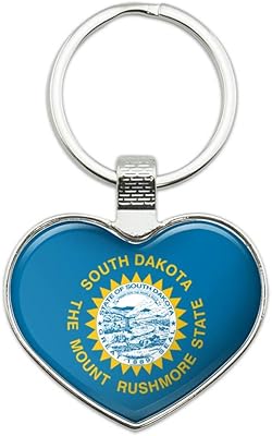 South Dakota State Flag Keychain Heart Love Metal Key Chain Ring