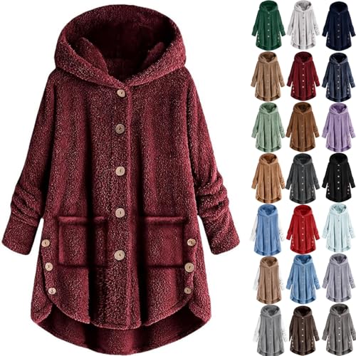 Womens Fuzzy Fleece Bed Jackets Plus Size Button Plush Hoodies Loose Cardigan Winter Cozy Coat Jacket with Pockets
