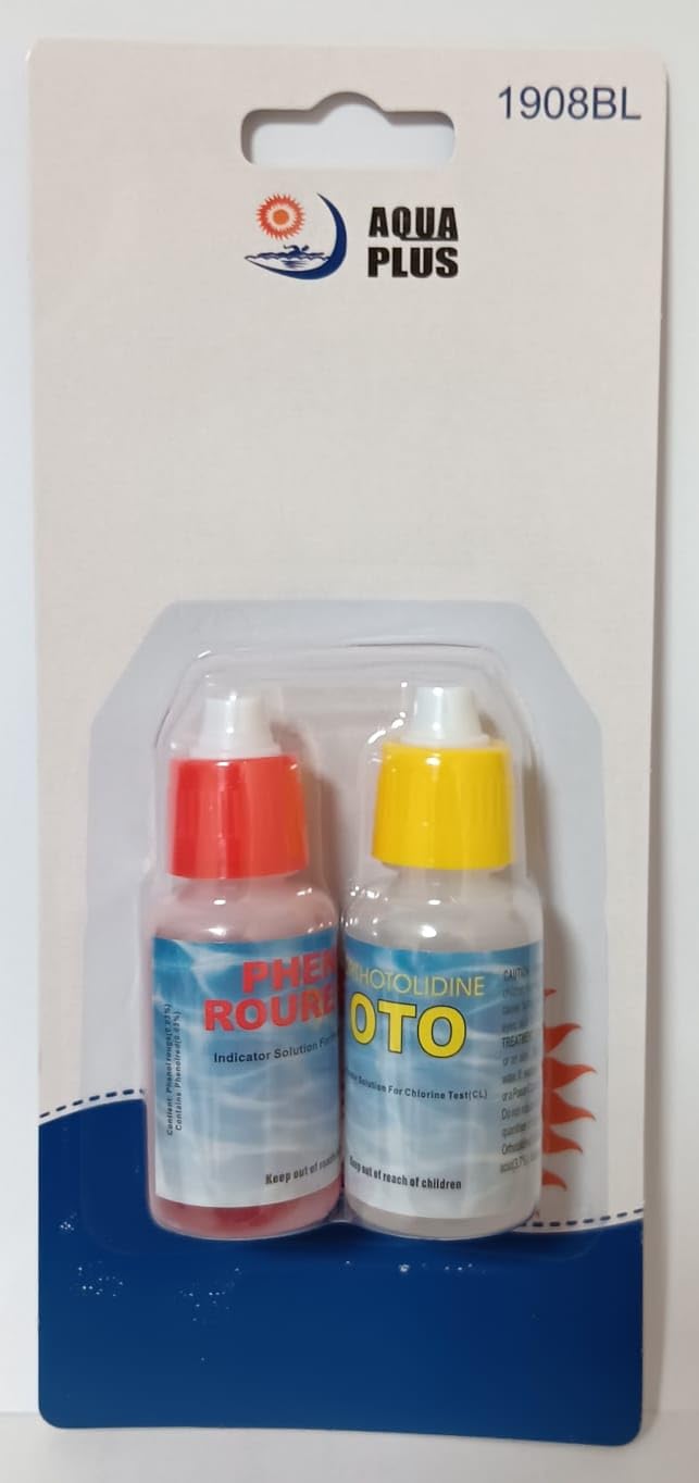 AQUA PLUS Swimming Pool Test kit refill bottles for Swimming Pools, Fountains, Jaccuzis. Aquaplus OTO & PH Refill Liquid 20 ml Bottle.