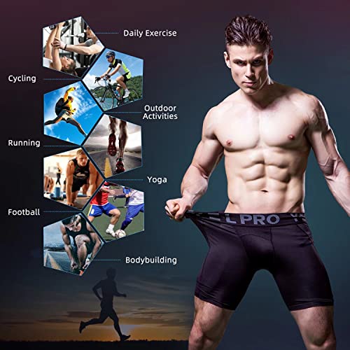 Sillictor Mens Compression Shorts Mesh Moisture Wicking Running Underwear Men Anti Chafing Tight Gym Shorts Men Fitness Underwear for Football Cycling Training Breathable Muscle Support 1045 Black S - Image 6