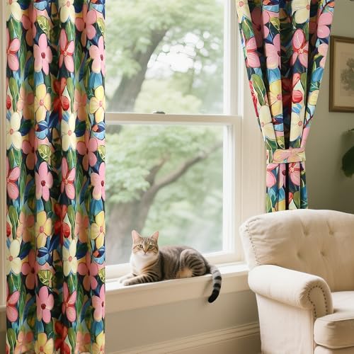 Luvyohmee Pink Floral Blackout Curtains 120 Inch Length Light Blocking High Ceiling Window Thermal Insulation, Extra Long Colorful Patterned Flower Drapes with Tiebacks 2 Panels 10Ft Grommet 52Wx120L - image 2