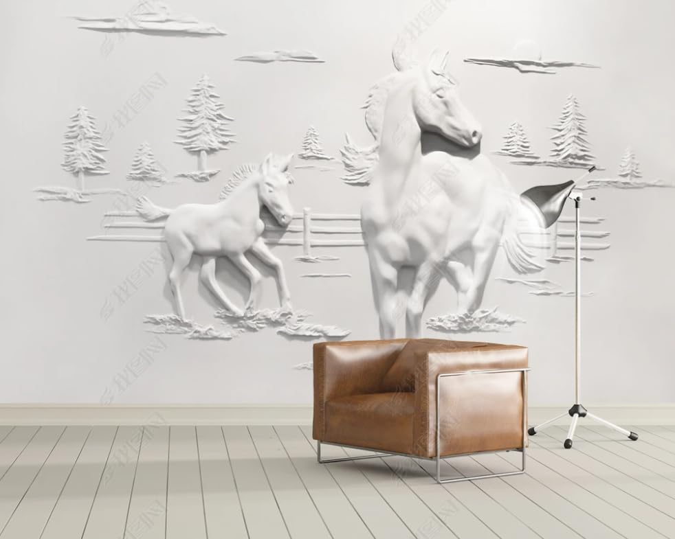 Papier peint intissé gris motif cheval poster géant mural salon chambre 250x175 cm