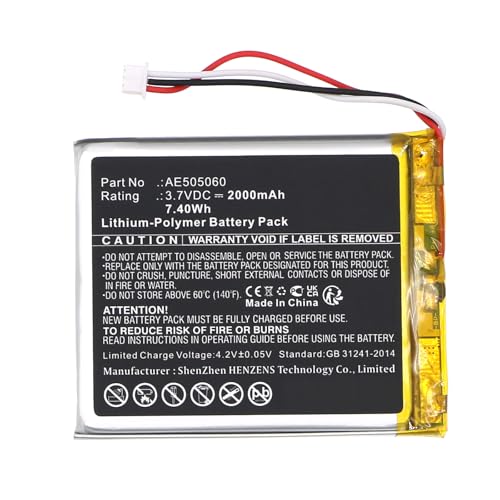Synergy Digital Player Battery, Compatible with iPod AE505060 Player, (Li-Pol, 3.7V, 2000mAh) Ultra High Capacity, Replacement for iPod AE505060 Battery