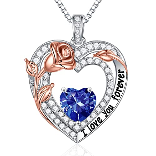 Iefil Christmas Gifts For Women Jewelry, I Love You Gifts Birthstone Necklace Birthday Mothers Day Gifts For Women Anniversary Valentines Day Gifts For Her December Birthstone Blue Tanzanite Jewelry #TOP19