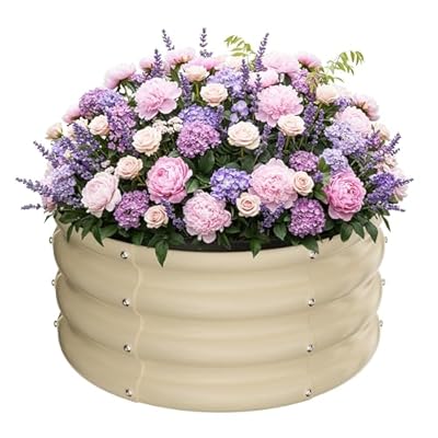 ZXZYHFTY Round Galvanized Raised Garden Bed kit,White Outdoor Garden Raised Planter Box, Round Large Metal Raised Garden Beds for Vegetable 2 * 2 * 1ft 1Pack