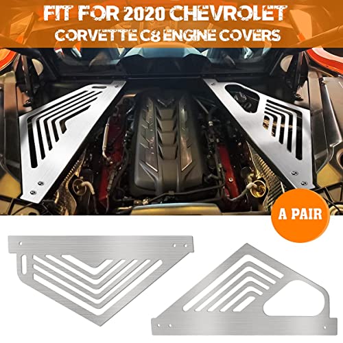 Image of Engine Bay Panel Cover, Auto Aluminium Oxidation Engine Protector Splash Shield, Left Right Engine Case Guards, Compatible with Corvette C8 2020-2022 (Silver)