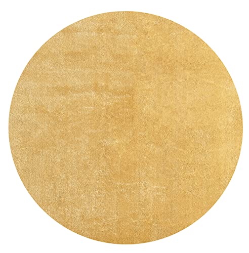 Mias Teppiche Mia´s Tapis Taos Tapis Moelleux à Poils Courts, Dessous antidérapant, Lavable à 30 degrés, Super Doux, Aspect Fourrure, Or, 120 cm Rond