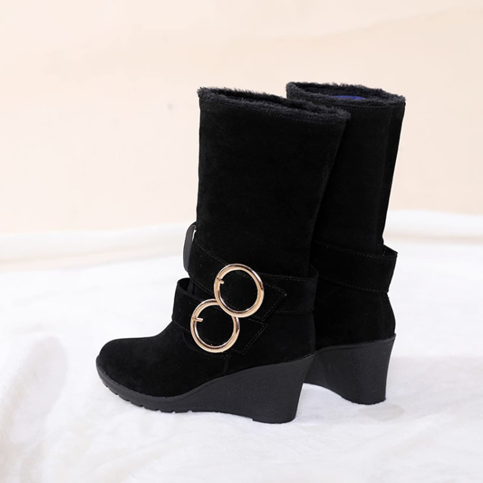 Scarpe Invernali 2026 Stivali Corti Smerigliati Autunno e Inverno da Donna Fibbia Per Cintura Tacco Inclinato Neve Addensati In Peluche Stivaletti