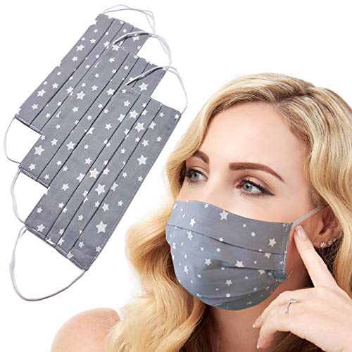 Masque fait main 100% coton lavable haut de gamme lot de 3 gris étoiles