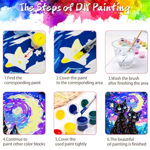Yunnuo Paint by Numbers Kit for Adults Beginner,Two Black Cats Paint by Numbers, Starry Night Cat Number Painting Suitable for Home Wall Decoration and Gifts (16x20 Inch) — view 6