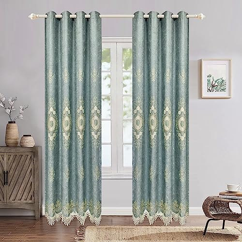 AiFMQQ European Style Luxury Villa Chenille Embroidered Curtains for Living Room Grommet Top Delicate Flower Embroidery Royal Blackout Window Dapery Thermal Insulated 2 Panel