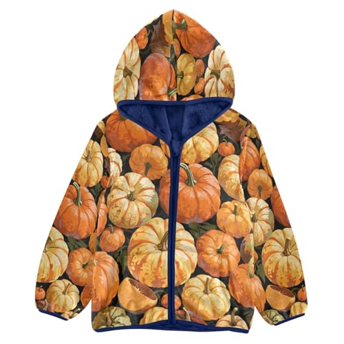 Pumpkin Pattern Print in Orange Toddler Fleece Jacket Girl Boys Hooded Fleece Jacket Coat Warm Outwear Zip-up 3-10T