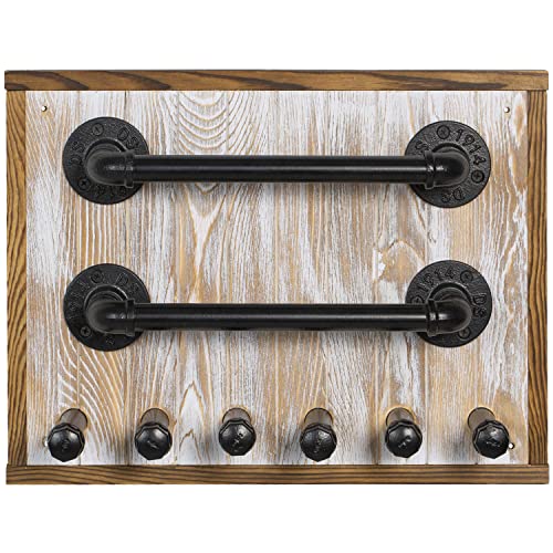 Mygift 2-Tone Whitewashed Wood Baseball Holder And Bat Rack With Black Industrial Metal Pipe, Wall Mounted Garage Sports Equipment Holder - Holds 4 Bats And 6 Balls #TOP4