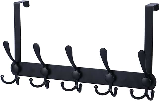 Over The Door Hooks,Coat Rack for Hanging Clothes Hat Towel (Heavy Duty Black 1pcs)