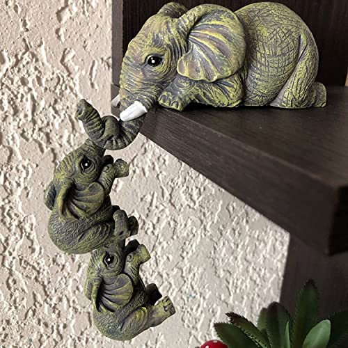 Ywhwxb Collectable Elephant Shelf Sitter 3Pcs Set, Mother Elephant Hanging Baby Elephants On The Edge, Mantelpiece Decoration, Hand-Painted Resin Figurines For Home Decor Gift #TOP3