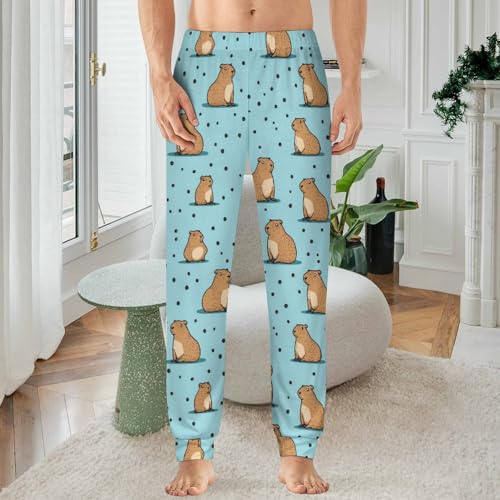 Cute Capybara Men's Pajamas Pants Lightweight Sleep Lounge Pant Pjs Bottoms Casual Sleepwear2