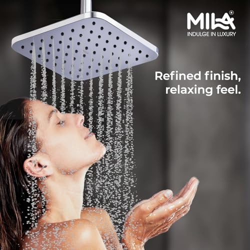 Image of Mila Serene Rain Shower| Chrome Finish Square Overhead Shower | 205x205 mm Ceiling Mounted | ABS Body| Single Function Rainfall Shower for Broad Coverage & Water Efficiency| (Without Arm)