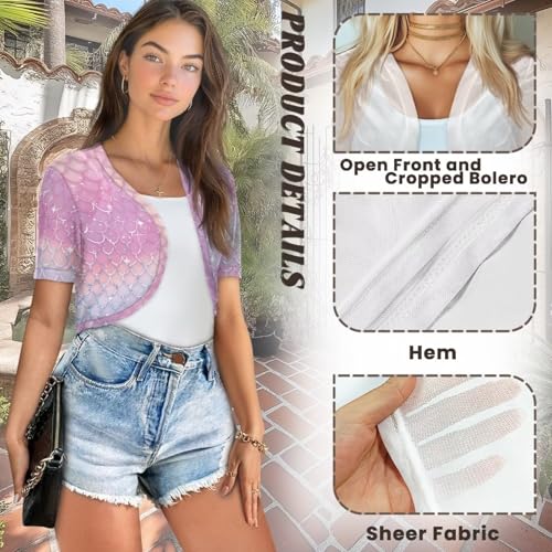 Image of Womens Short Sleeve Bolero Shrug Open Front Knit Cropped Cardigan Shoulder Cover for Dress Cute Casual Knit Cover Up
