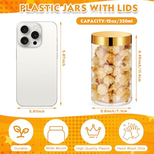 Image of Patelai 4 Pcs Plastic Jars Wide Mouth with Lids,12 Ounce,Gold