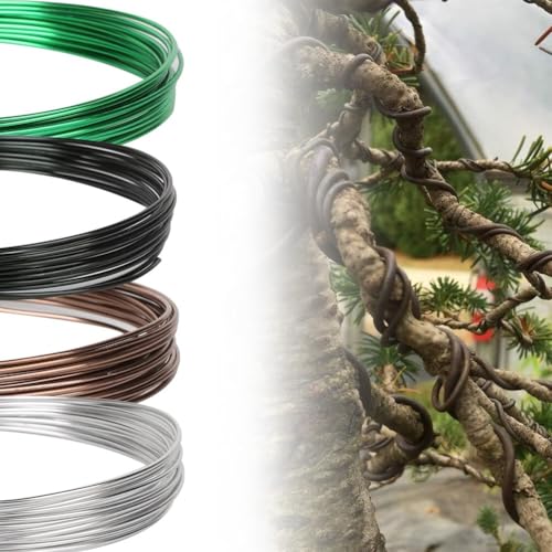 MonoSora Elegante kit de alambres para bonsái, alúmina anodizada, flexible y resistente, color plateado, negro, marrón, verde, corteza y hojas a juego con plantas en maceta