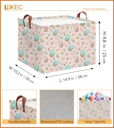 Image of Rectangle Pink Rabbit Easter Basket with Handles,Collapsible Kids Toys Bin,Cute Baby Storage Basket,Books Box,Gift Basket(Pink Rabbit Easter Basket)