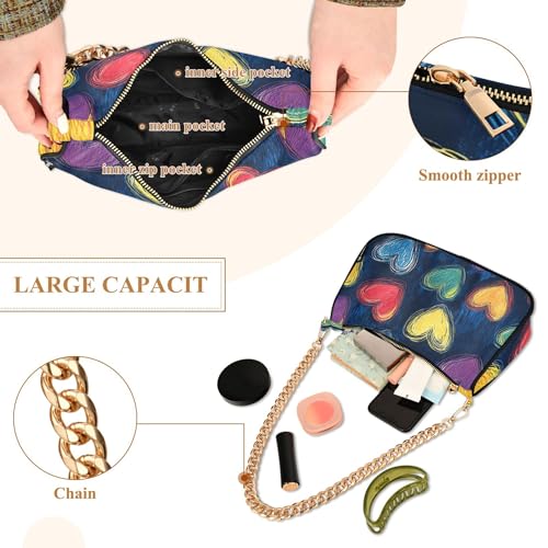 Zipper Lady One Shoulder Bag Colorful Hearts Valentine Clutch Handbags Formal Womens Evening Bags Purse with Chain Strap4
