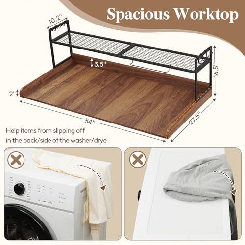 Image of Lifewit Washer Dryer Adjustable Countertop with Shelf,Walnut, 54''x 27.5''