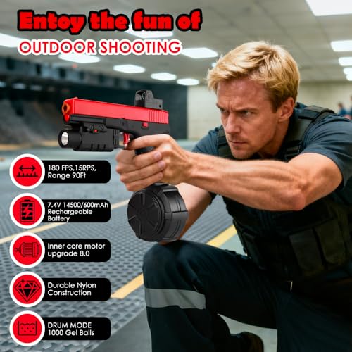 Gel Blaster New JM-X2,Upgrade Version Gel Toys with Goggles and Drum, Christmas Easter Outdoor Games and Backyard Fun for Ages 14 years old and up and Adults,Red - Image 2