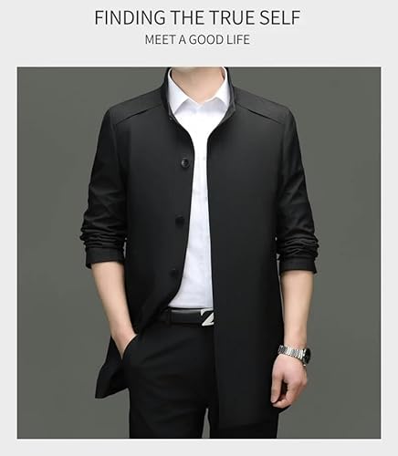 XJRJ Casaco masculino com gola longa BusinessTrend cor sólida casaco casual jaqueta jovem para homem