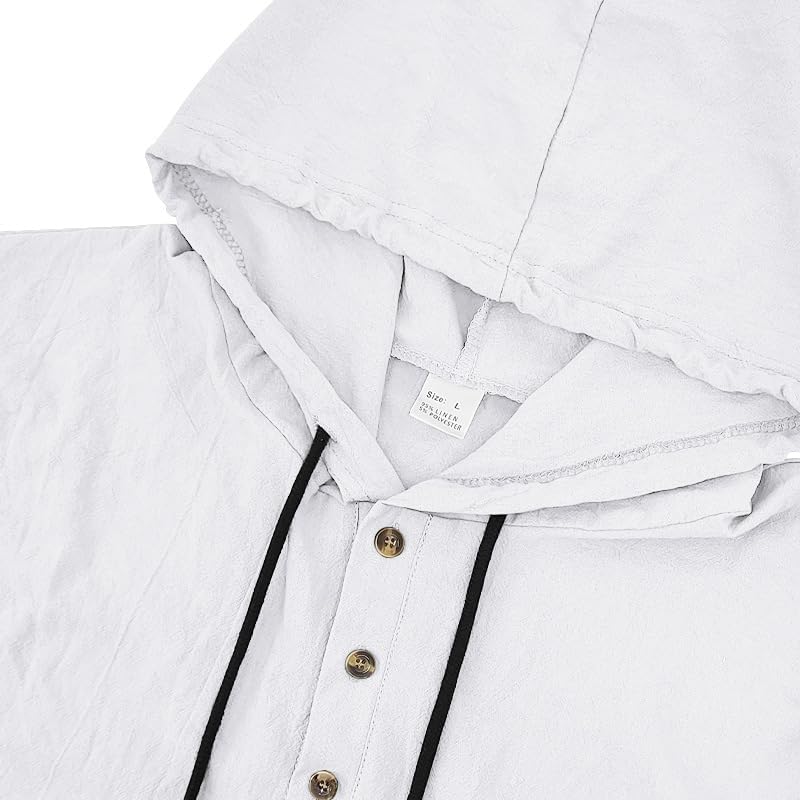 LIZALIG Men's Cotton-Linen Sweatshirt 1/2 Button Hooded Solid Color Casual Sweatshirts for Vacation and Daily Wear - Image 5