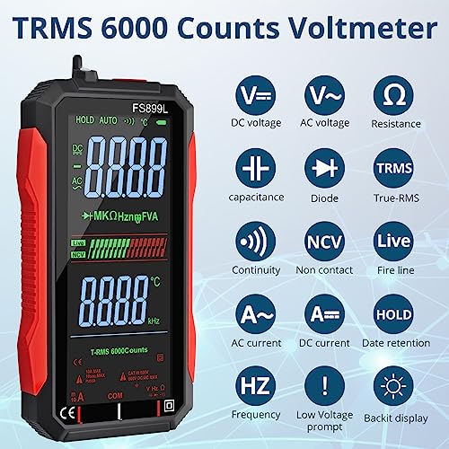 Allmeter Usb Rechargeable Smart Digital Multimeter 6000 Counts Large Display Auto-Ranging With Capacitance Ac/Dc Voltmeter Resistance Ncv Temperature Continuity Diode Live Check Electric Tester Tool #TOP1