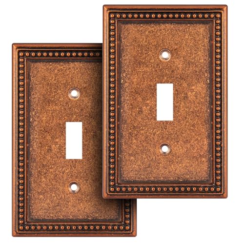 Henne Bery Raised Pearls Decorative Wall Plate Switch Plate Outlet Cover (Single Toggle 2PK, Sponged Copper)
