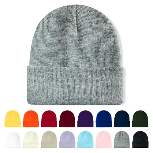 Image of Winter Beanie Acrylic Knit Cuffed Plain Hats Skull Cap Warm Beanies for Men Women