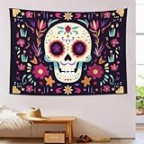 DESIGN ARTISTIQUE UNIQUE : Cette tapisserie murale Illustration Du Jour Des Morts Au Mexique présente une impression haute définition aux couleurs vibrantes et aux lignes nettes,offrant un impact visuel saisissant. Crâne Mignon motif allie réalisme et poésie,créant une atmosphère chaleureuse et apaisante dans votre chambre,salon,bureau ou studio.Un choix idéal pour une décoration murale personnalisée qui apporte instantanément élégance,créativité et charme à votre intérieur