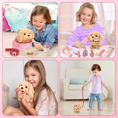Image of (2 Pcs White + Brown Battery Operated Walking Talking Dog Toy with Sound, Jumping, Nose Twitch, Barking & Voice Repeat | Realistic Toy for Girls & Boys & Kids & Toddlers
