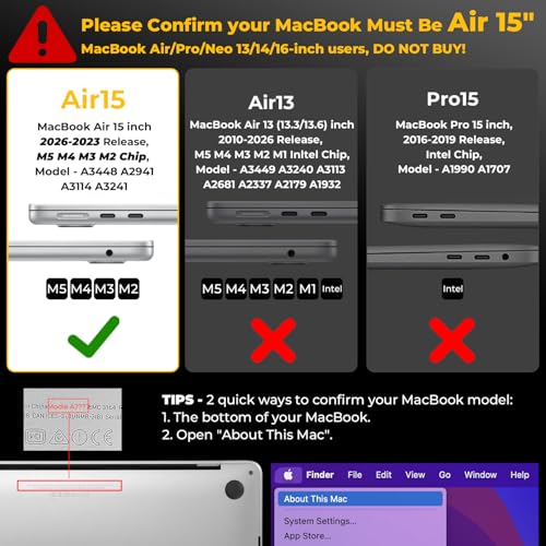 EooCoo Compatible con Funda MacBook Air 15 Pulgadas M5 M4 M3 M2 Liberación 2026 2025-2023 A3448 A3241 A3114 A2941, Funda Protectora Rígida Lisa Case Carcasa Protectora, Cristal Medianoche