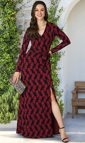 Image of KOH KOH Womens Long Sleeve V-Neck High Slit Cocktail Evening Gown Maxi Dress