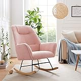 Tribesigns Nursery Chair Rocking Chair, Modern Microfiber Lamb Wool Accent Chair Armchair with Solid Wood Base, Upholstered Cute Nap Chair Single Sofa Chair for Home Living Room Bedroom (Pink)