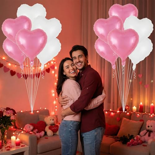 Image of 12 Pcs Colorful Heart Balloons,18 Inch Heart Foil Balloons Love Balloon Valentine Balloon for Birthday Party Wedding Engagement Party Baby Shower Valentine Day Decorations