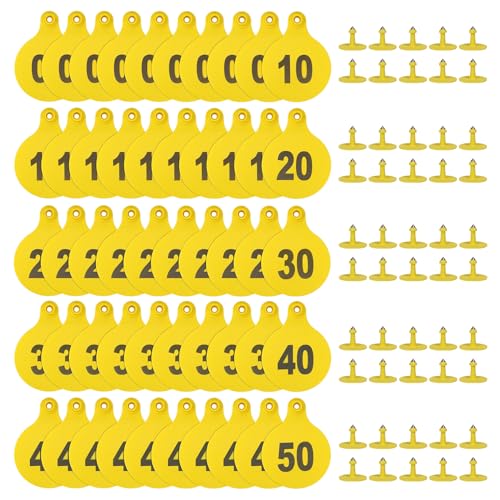 KHEARPSL Etiquetas auriculares de gado grandes, etiquetas de orelha de gado numeradas 01-50 etiqueta